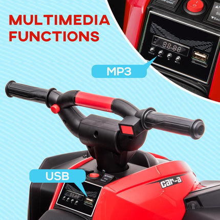 12V Ride-On Quad Bike with Music and Horn for Ages 3-5 Years - Red