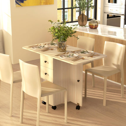 Six-Person Drop Leaf Dining Table with Storage - Wood-Effect