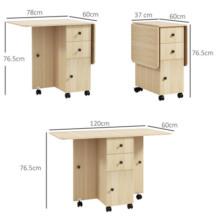 Six-Person Drop Leaf Dining Table with Storage - Wood-Effect