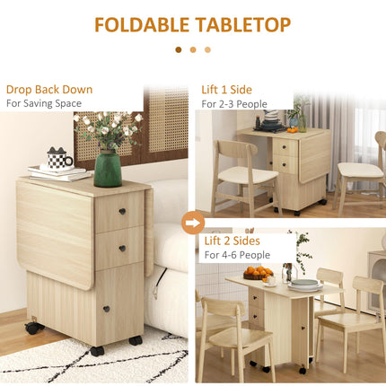 Six-Person Drop Leaf Dining Table with Storage - Wood-Effect