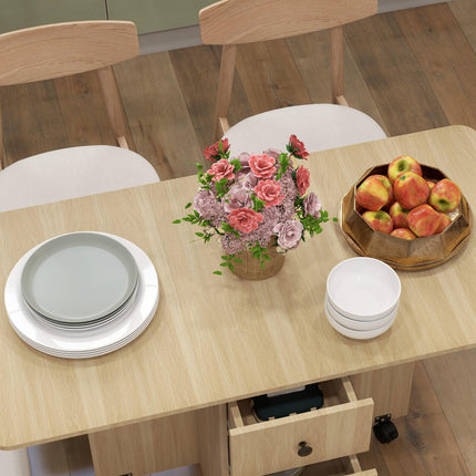 Six-Person Drop Leaf Dining Table with Storage - Wood-Effect