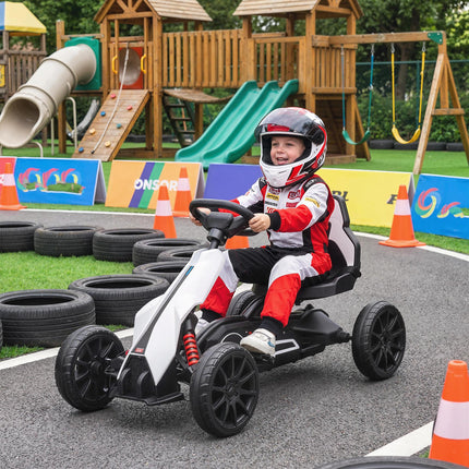 12V Electric Ride-On Go Kart for Kids with Forward Reverse & 2 Speeds, Ages 3-8 - White