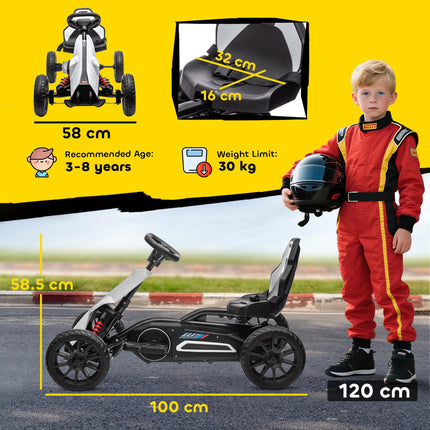 12V Electric Ride-On Go Kart for Kids with Forward Reverse & 2 Speeds, Ages 3-8 - White