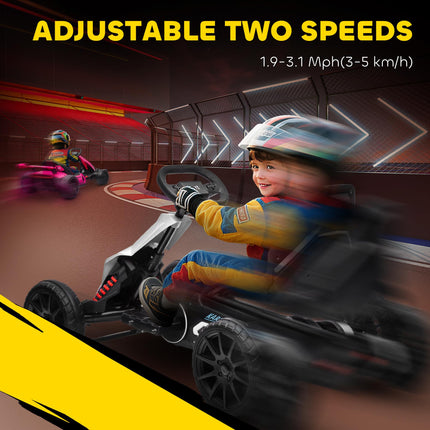 12V Electric Ride-On Go Kart for Kids with Forward Reverse & 2 Speeds, Ages 3-8 - White