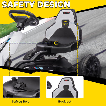 12V Electric Ride-On Go Kart for Kids with Forward Reverse & 2 Speeds, Ages 3-8 - White