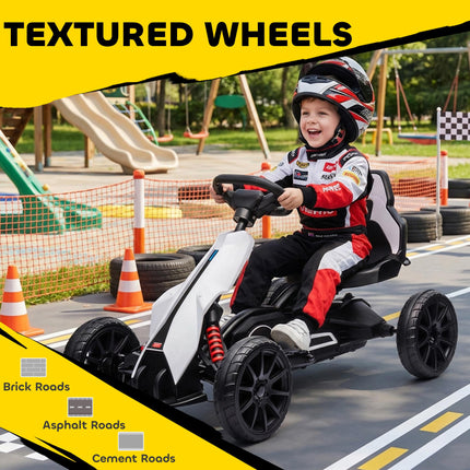 12V Electric Ride-On Go Kart for Kids with Forward Reverse & 2 Speeds, Ages 3-8 - White