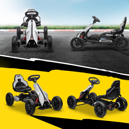 12V Electric Ride-On Go Kart for Kids with Forward Reverse & 2 Speeds, Ages 3-8 - White