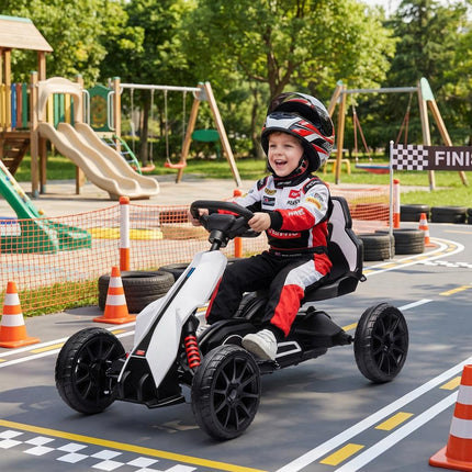 12V Electric Ride-On Go Kart for Kids with Forward Reverse & 2 Speeds, Ages 3-8 - White