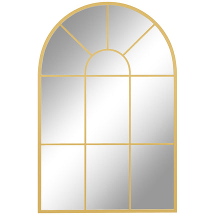 Modern Arched Wall Mirror 91 x 60 cm with Grid Frame - Gold Tone