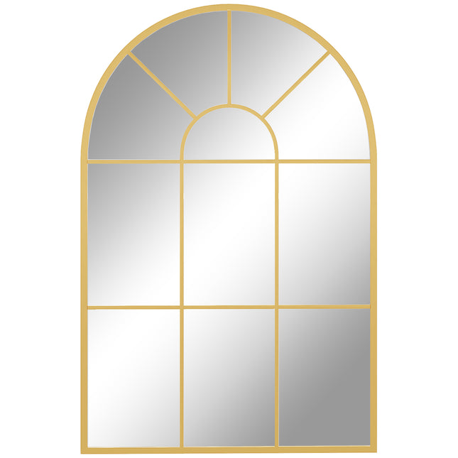 Modern Arched Wall Mirror 91 x 60 cm with Grid Frame - Gold Tone