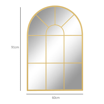 Modern Arched Wall Mirror 91 x 60 cm with Grid Frame - Gold Tone