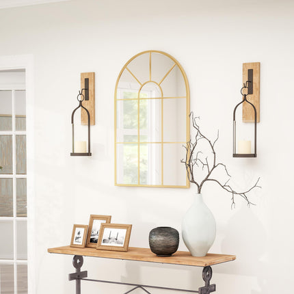 Modern Arched Wall Mirror 91 x 60 cm with Grid Frame - Gold Tone