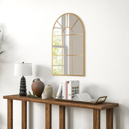 Modern Arched Wall Mirror 91 x 60 cm with Grid Frame - Gold Tone