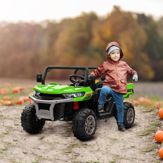 12V 2-Seater Kids Electric Ride-On Car with Remote Control and Electric Bucket - Green
