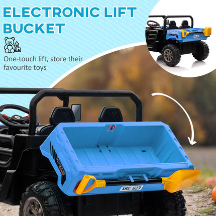 12V 2-Seater Kids Electric Ride-On Car with Remote Control and Electric Bucket - Blue