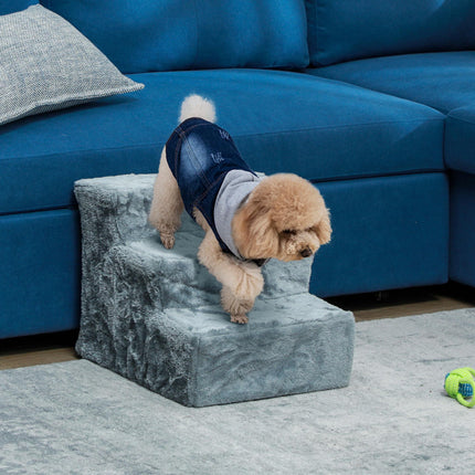 Three-Step Dog Stairs, with Washable Plush Cover, for High Bed Sofa, Dog Stairs