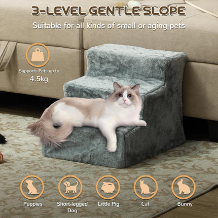 Three-Step Dog Stairs, with Washable Plush Cover, for High Bed Sofa, Dog Stairs