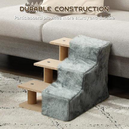 Three-Step Dog Stairs, with Washable Plush Cover, for High Bed Sofa, Dog Stairs