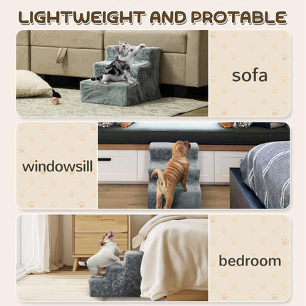 Three-Step Dog Stairs, with Washable Plush Cover, for High Bed Sofa, Dog Stairs
