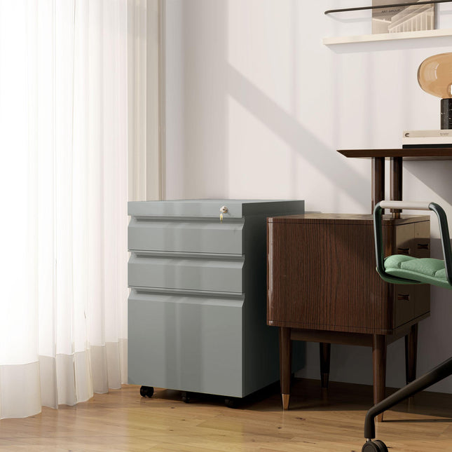 3 Drawer Filling Cabinet, Mobile Metal File Cabinet with Anti-tilt Design for Le