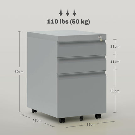 3 Drawer Filling Cabinet, Mobile Metal File Cabinet with Anti-tilt Design for Le