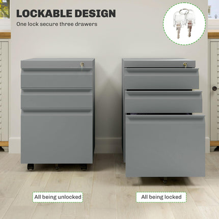 3 Drawer Filling Cabinet, Mobile Metal File Cabinet with Anti-tilt Design for Le