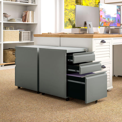 3 Drawer Filling Cabinet, Mobile Metal File Cabinet with Anti-tilt Design for Le