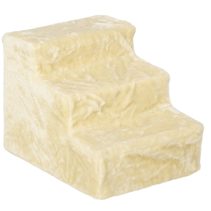 Three-Step Dog Stairs for Small Dogs and Cats with Washable Plush Cover - Beige