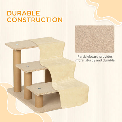 Three-Step Dog Stairs for Small Dogs and Cats with Washable Plush Cover - Beige
