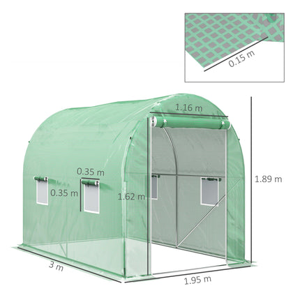 Walk-In Tunnel Greenhouse 300x195cm with Steel Frame - Green