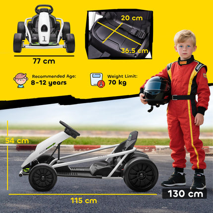 24V Electric Drift Go Kart for Kids 8-12 Years with 2 Speeds - White