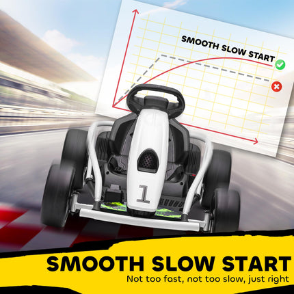 24V Electric Drift Go Kart for Kids 8-12 Years with 2 Speeds - White