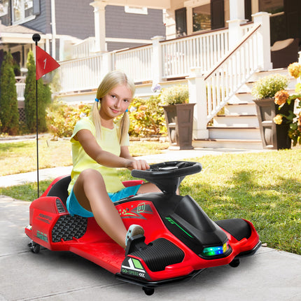 12V Kids Electric Go Kart with Drift, Music & LED Lights - Red
