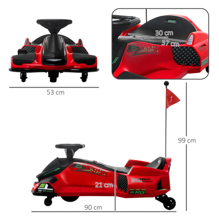 12V Kids Electric Go Kart with Drift, Music & LED Lights - Red