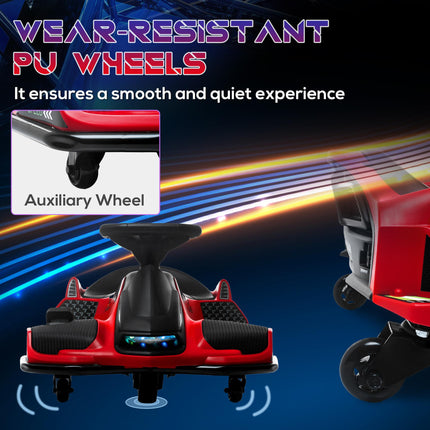 12V Kids Electric Go Kart with Drift, Music & LED Lights - Red