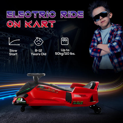 12V Kids Electric Go Kart with Drift, Music & LED Lights - Red
