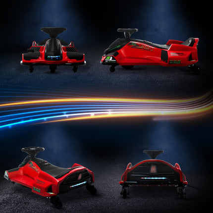 12V Kids Electric Go Kart with Drift, Music & LED Lights - Red