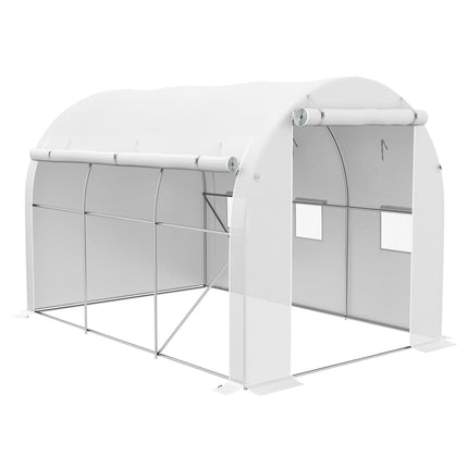 296 x 196cm Steel Frame Polytunnel Greenhouse with 140gsm Cover - White