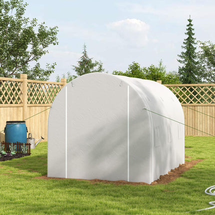 296 x 196cm Steel Frame Polytunnel Greenhouse with 140gsm Cover - White