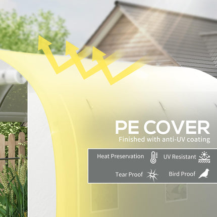 296 x 196cm Steel Frame Polytunnel Greenhouse with 140gsm Cover - White