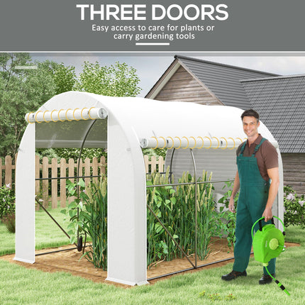 296 x 196cm Steel Frame Polytunnel Greenhouse with 140gsm Cover - White