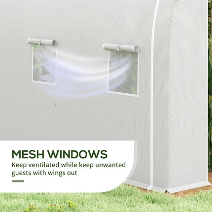 296 x 196cm Steel Frame Polytunnel Greenhouse with 140gsm Cover - White