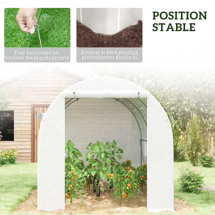 296 x 196cm Steel Frame Polytunnel Greenhouse with 140gsm Cover - White