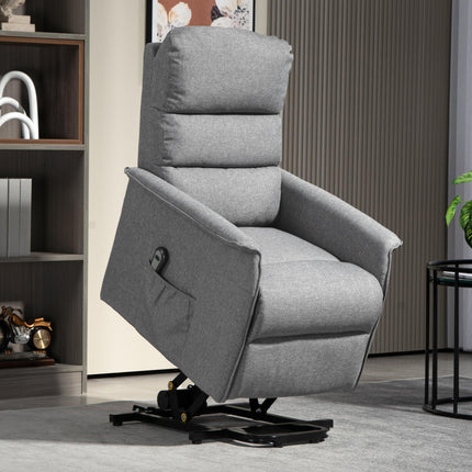 Electric Power Lift Recliner Chair with Footrest - Grey Linen Look
