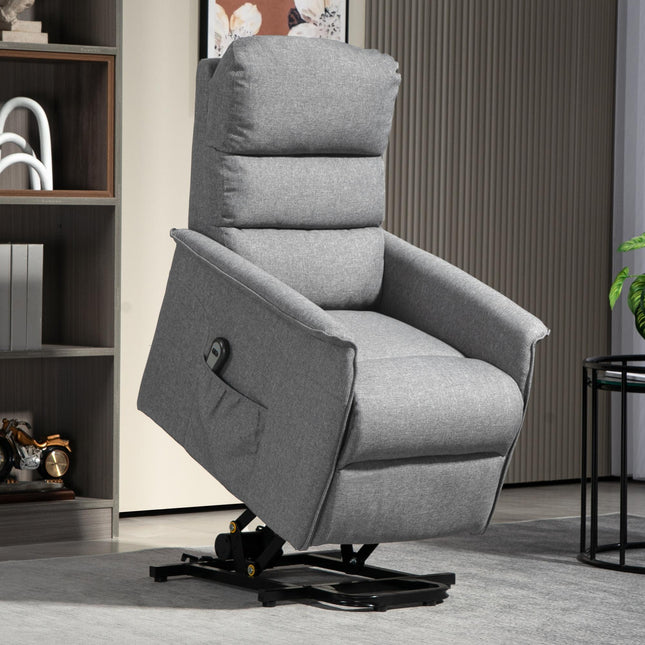 Electric Power Lift Recliner Chair with Footrest - Grey Linen Look
