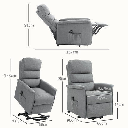Electric Power Lift Recliner Chair with Footrest - Grey Linen Look