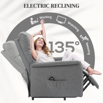 Electric Power Lift Recliner Chair with Footrest - Grey Linen Look
