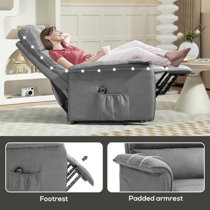 Electric Power Lift Recliner Chair with Footrest - Grey Linen Look