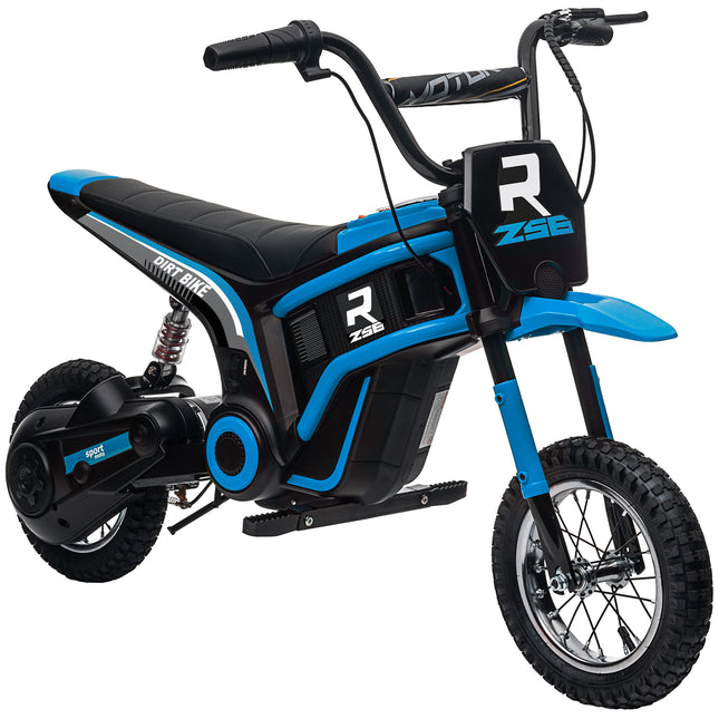 24V Electric Motorbike with Twist Grip Throttle, Music & Horn, 12" Pneumatic Tyres, 16km/h Max Speed - Blue