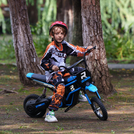 24V Electric Motorbike with Twist Grip Throttle, Music & Horn, 12" Pneumatic Tyres, 16km/h Max Speed - Blue